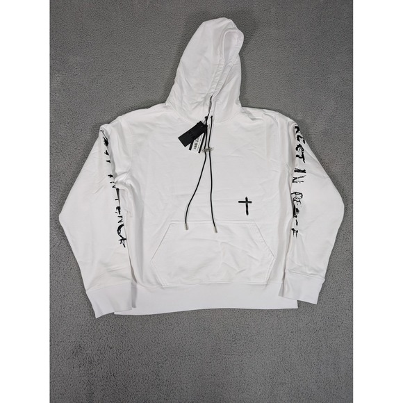 RtA Hoodie Mens XL White Rest In Peace Cross Graphic‎ Pullover Streetwear Cotton